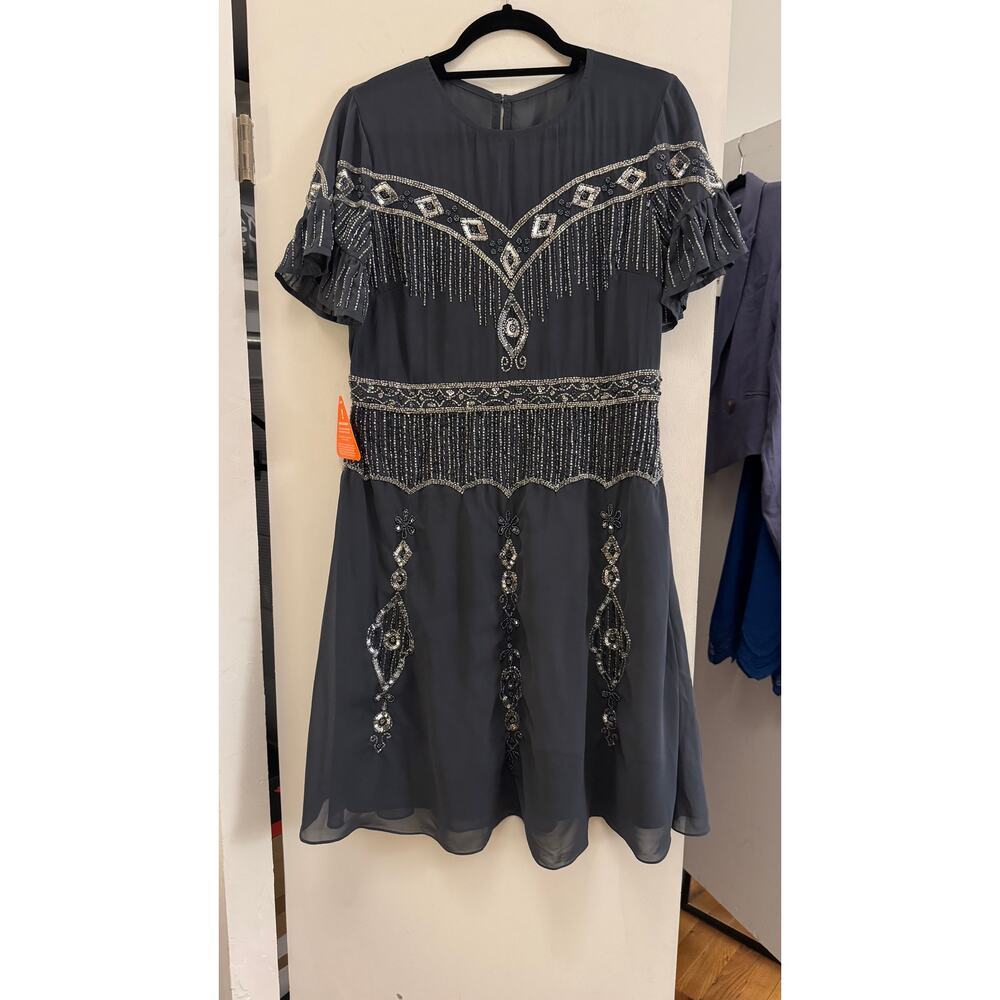 NWT - Frock and Frill - Gray Embellished/Beaded Dress - Size UK14/US10